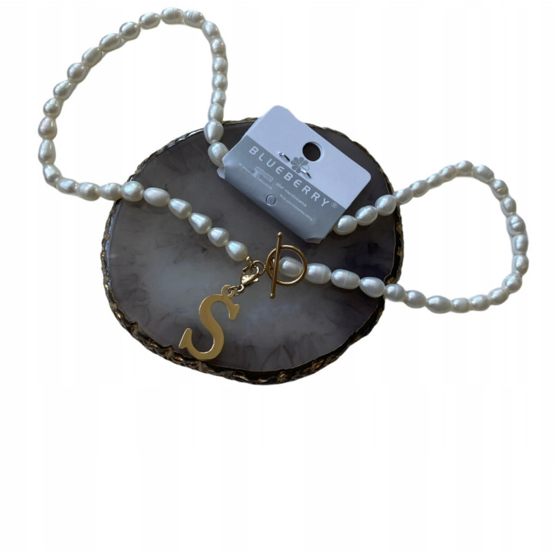 Celebrytka Blueberry perły naturalne literka S