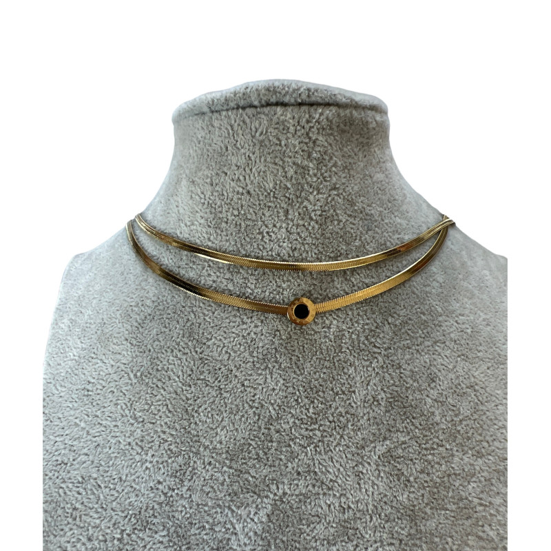 163 Złoty naszyjnik ŻMIJKA PODWÓJNA ZEGAR STAL