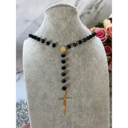 569 Naszyjnik różaniec DUŻE KORALIKI KRZYŻ STAL