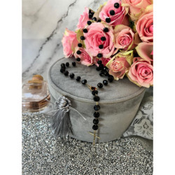 569 Naszyjnik różaniec DUŻE KORALIKI KRZYŻ STAL