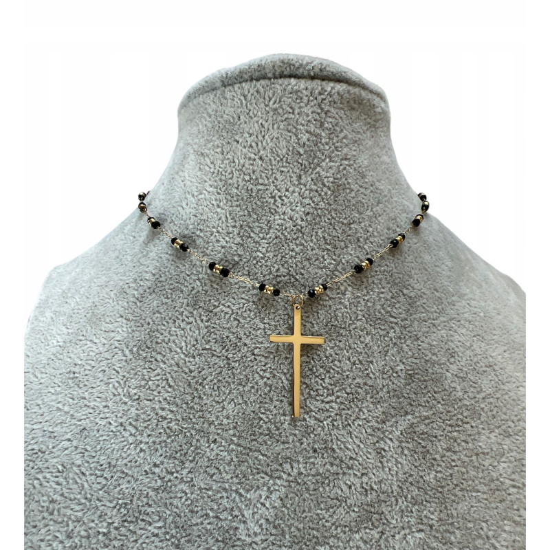 765 Naszyjnik różaniec BLUEBERRY KRZYŻ STAL 316L