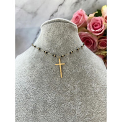 765 Naszyjnik różaniec BLUEBERRY KRZYŻ STAL 316L