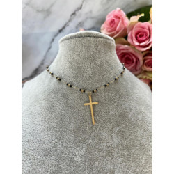 765 Naszyjnik różaniec BLUEBERRY KRZYŻ STAL 316L