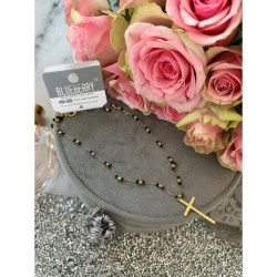 765 Naszyjnik różaniec BLUEBERRY KRZYŻ STAL 316L