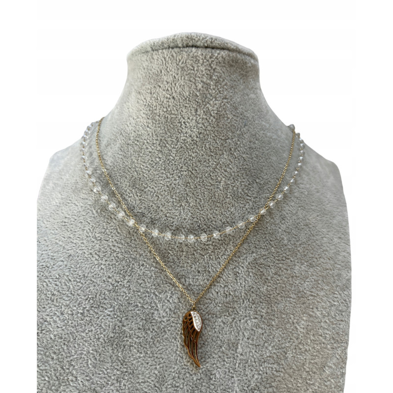 1107 Naszyjnik różaniec SKRZYDŁO KORALIKI STAL 316