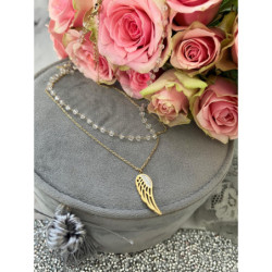 1107 Naszyjnik różaniec SKRZYDŁO KORALIKI STAL 316