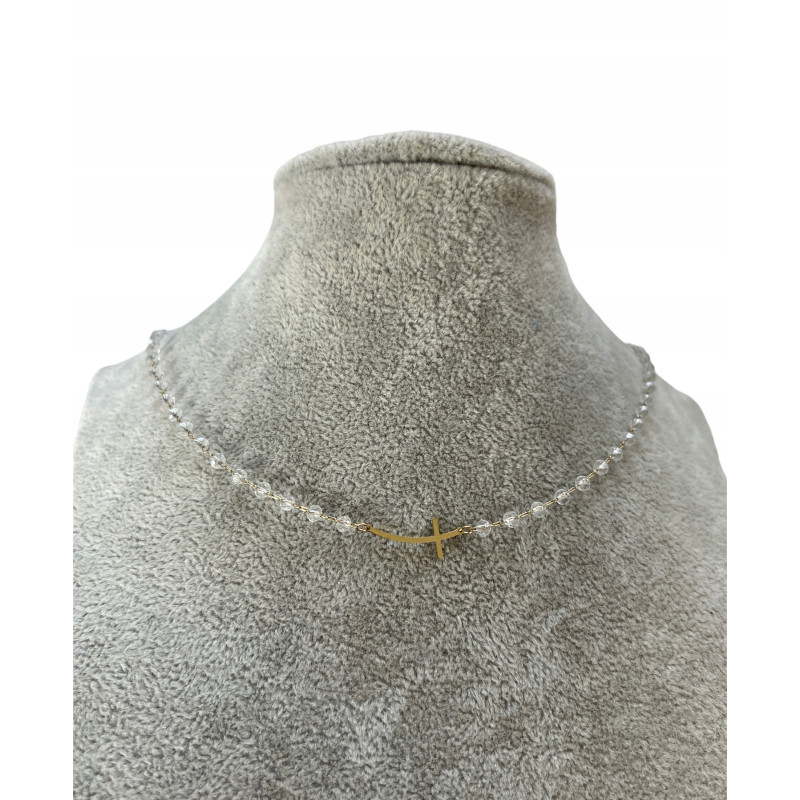 1105 Naszyjnik różaniec KRZYŻ KORALIKI STAL 316L