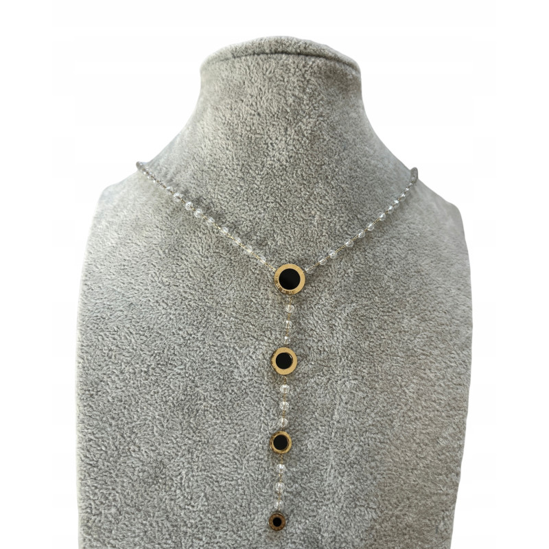 1117 Naszyjnik różaniec ZEGAR KORALIKI STAL 316L