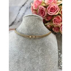 817 Złoty naszyjnik szeroki CYRKONIE ZEGAR STAL