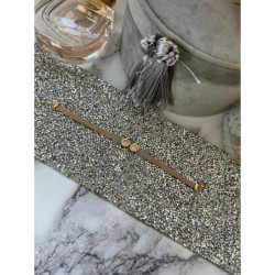 581 Złota bransoletka szeroka ZEGAR CYRKONIA stal