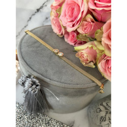 581 Złota bransoletka szeroka ZEGAR CYRKONIA stal