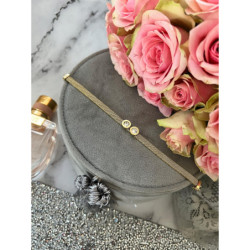 581 Złota bransoletka szeroka ZEGAR CYRKONIA stal