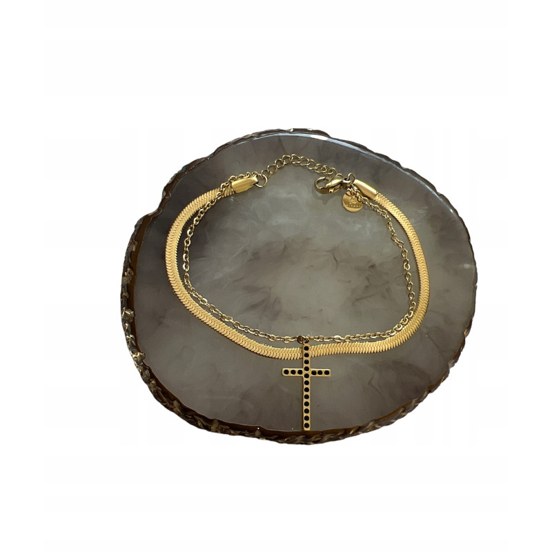 1025 Złota bransoletka ŻMIJKA KRZYŻ KRZYŻYK stal