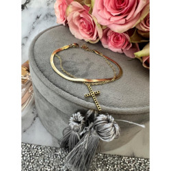 1025 Złota bransoletka ŻMIJKA KRZYŻ KRZYŻYK stal