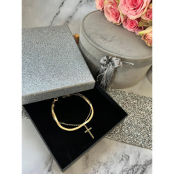 1025 Złota bransoletka ŻMIJKA KRZYŻ KRZYŻYK stal