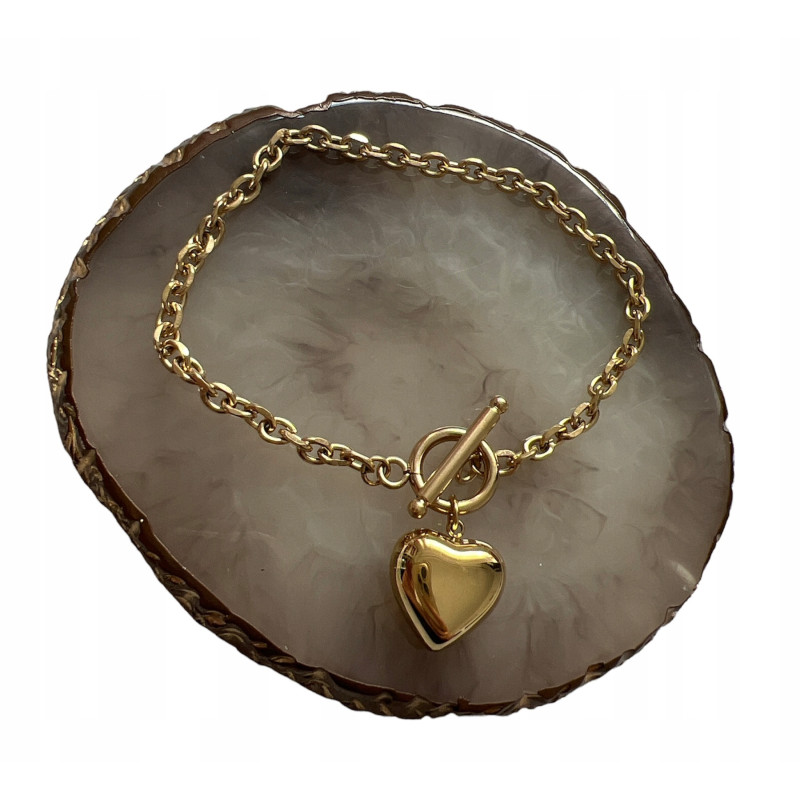 557 Złota bransoletka SERCE SERDUSZKO stal 316L