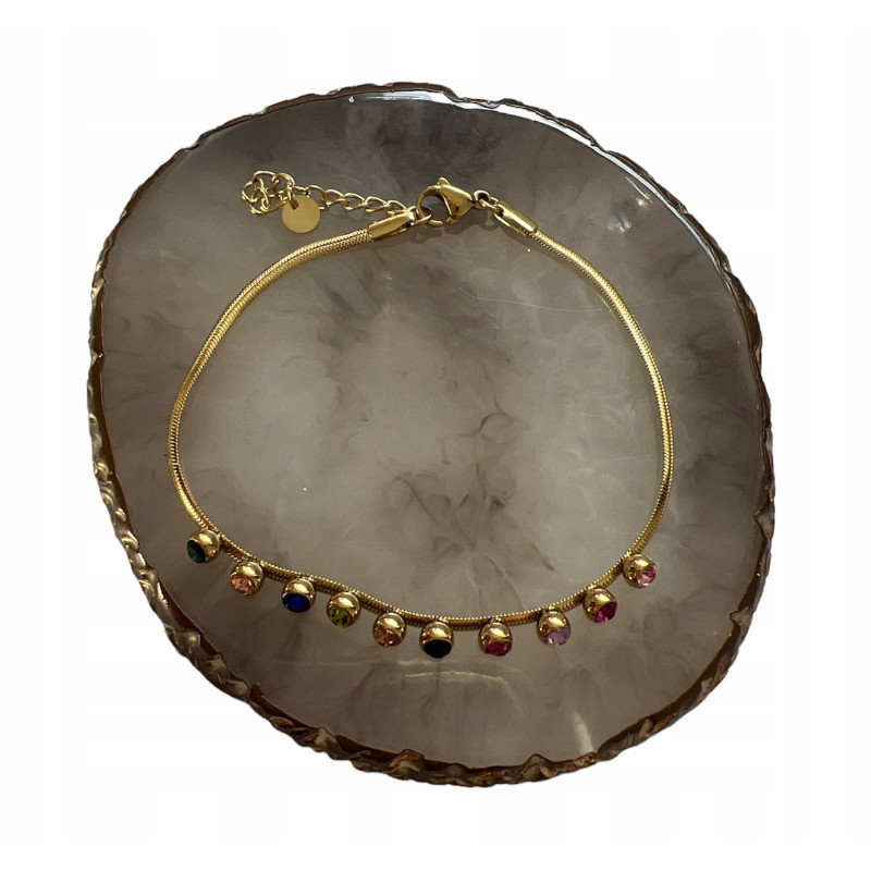 1100 Złota bransoletka ŻMIJKA CYRKONIE stal 316L