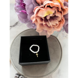 457 Pierścionek na gumce koraliki KRZYŻ STAL 316L