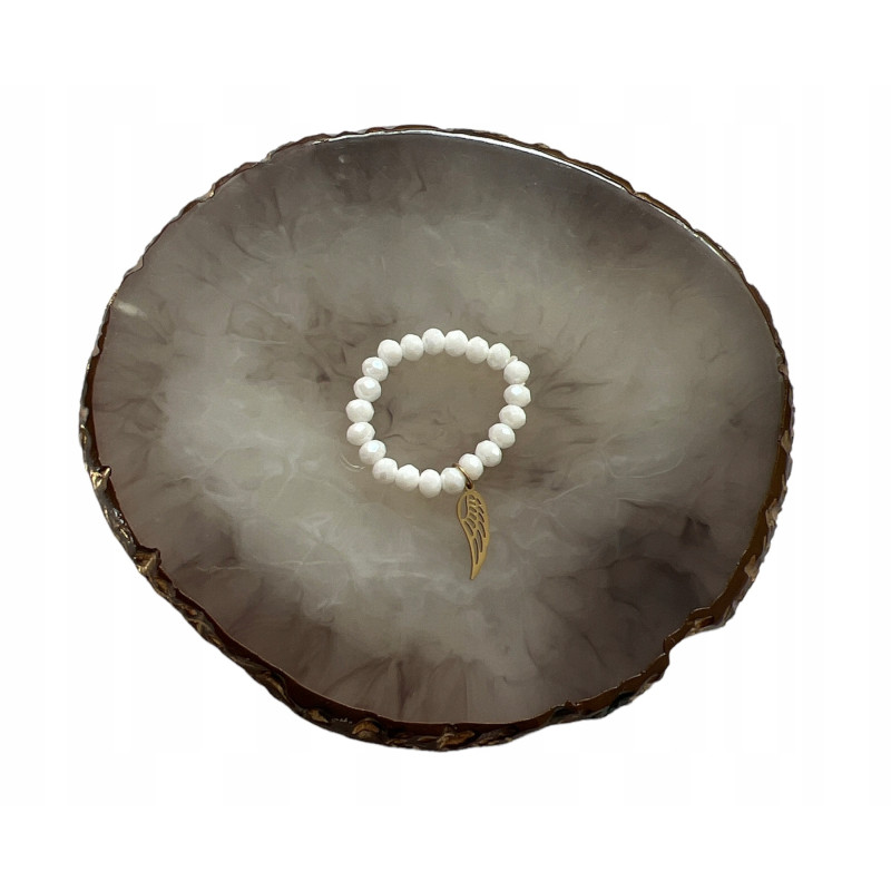 989 Pierścionek na gumce koraliki SKRZYDŁO STAL