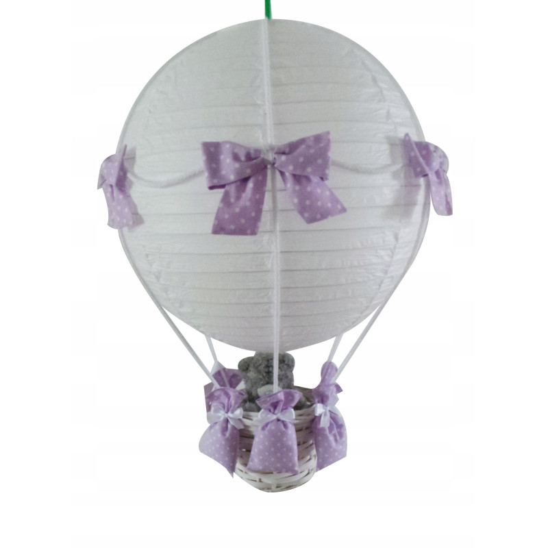 Lampa LATAJĄCY BALON z misiem FIOLETOWA W KROPKI