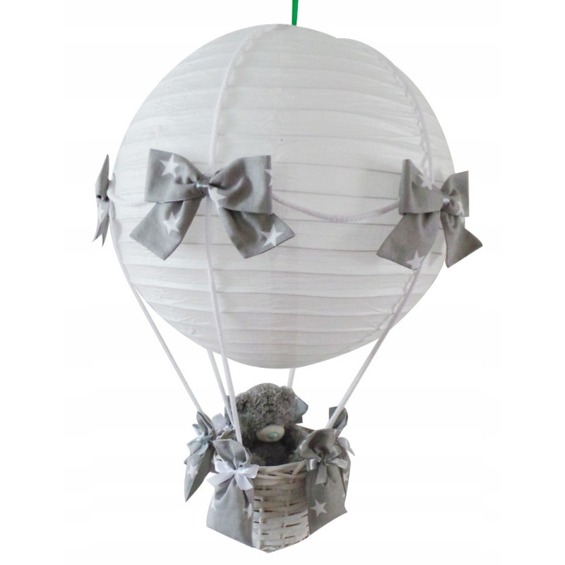 Lampa LATAJĄCY BALON z misiem SZARA W GWIAZDKI