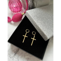 690 Złote kolczyki wiszące KRZYŻ KRZYŻYK stal 316L