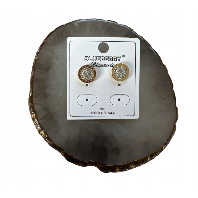 918 Złote kolczyki BLUEBERRY Cyrkonie ZEGAR STAL
