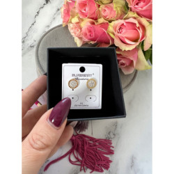 918 Złote kolczyki BLUEBERRY Cyrkonie ZEGAR STAL