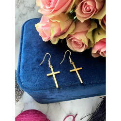193 Złote kolczyki wiszące KRZYŻ KRZYŻE STAL 316