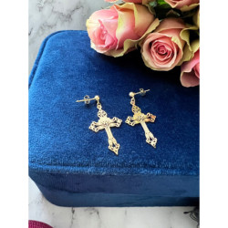 406 Złote kolczyki wiszące KRZYŻ KRZYŻE STAL 316