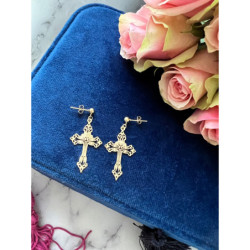 406 Złote kolczyki wiszące KRZYŻ KRZYŻE STAL 316