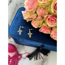 1039 Złote kolczyki wiszące KRZYŻ KRZYŻE STAL 316