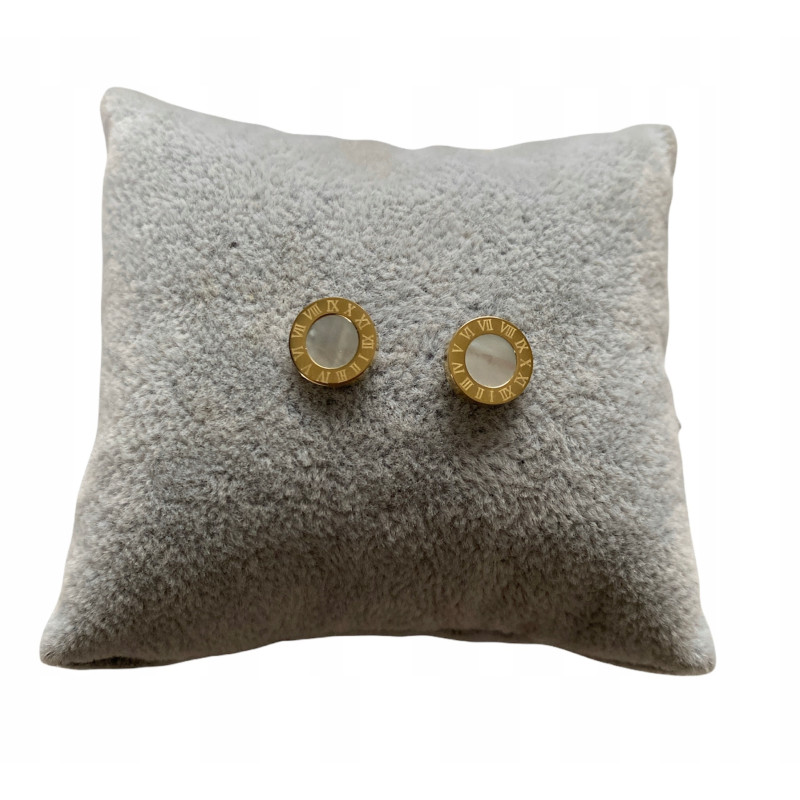 290 Złote kolczyki wkrętki MASA PERŁOWA ZEGAR STAL