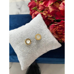 290 Złote kolczyki wkrętki MASA PERŁOWA ZEGAR STAL