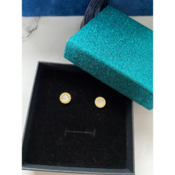 290 Złote kolczyki wkrętki MASA PERŁOWA ZEGAR STAL