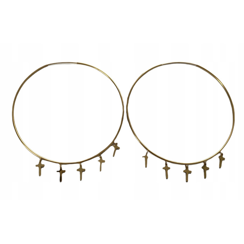 855 Złote kolczyki koła 8cm KRZYŻ KRZYŻE STAL 316