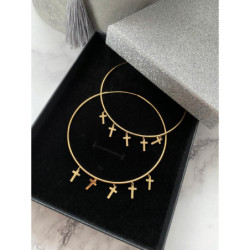 855 Złote kolczyki koła 8cm KRZYŻ KRZYŻE STAL 316