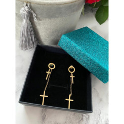 948 Złote kolczyki wiszące KRZYŻ KRZYŻE STAL 316