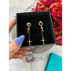 948 Złote kolczyki wiszące KRZYŻ KRZYŻE STAL 316