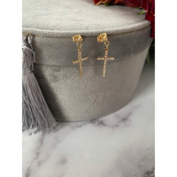 1037 Złote kolczyki cyrkonie KRZYŻ KRZYŻE STAL 316