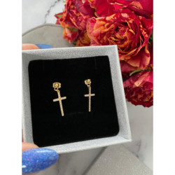 1037 Złote kolczyki cyrkonie KRZYŻ KRZYŻE STAL 316