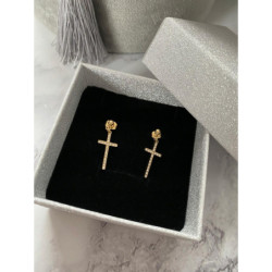1037 Złote kolczyki cyrkonie KRZYŻ KRZYŻE STAL 316