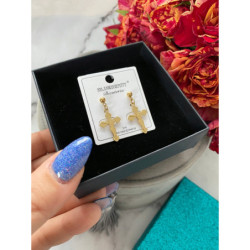 935 Złote kolczyki BLUEBERRY KRZYŻ KRZYŻE STAL 316
