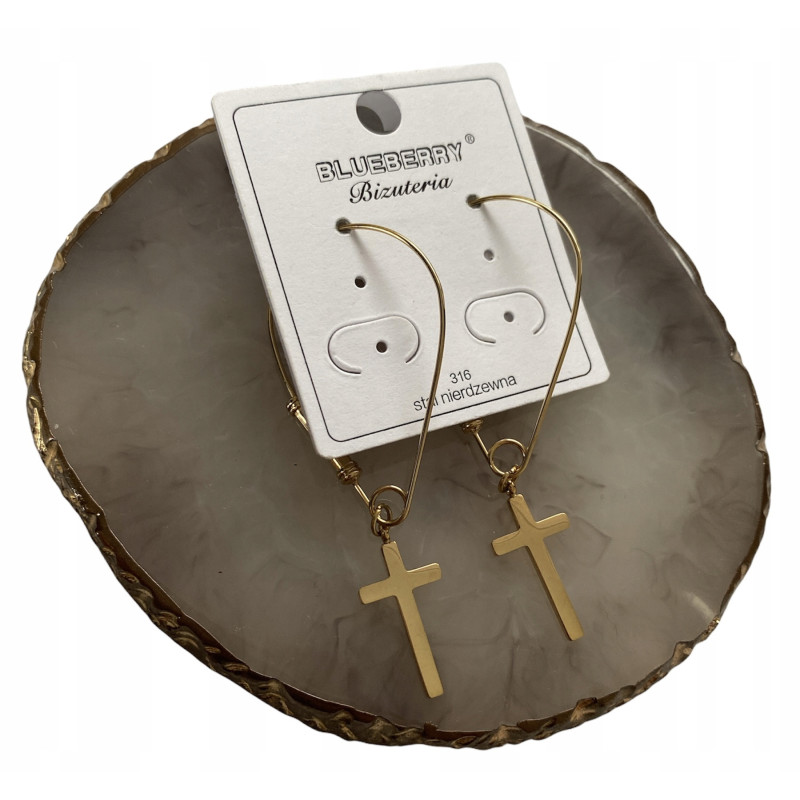 Złote kolczyki BLUEBERRY KRZYŻ KRZYŻE STAL 316