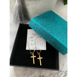 Złote kolczyki BLUEBERRY KRZYŻ KRZYŻE STAL 316