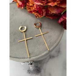 891 Złote kolczyki wiszące KRZYŻ KRZYŻE STAL 316L