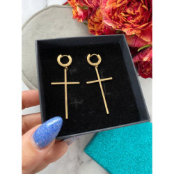 891 Złote kolczyki wiszące KRZYŻ KRZYŻE STAL 316L