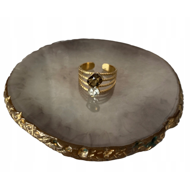 1048 Pierścionek obrączka roz 7/17 8/18 kamienie