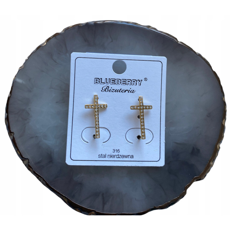 1032 Nausznica nausznice BLUEBERRY krzyż stal 316
