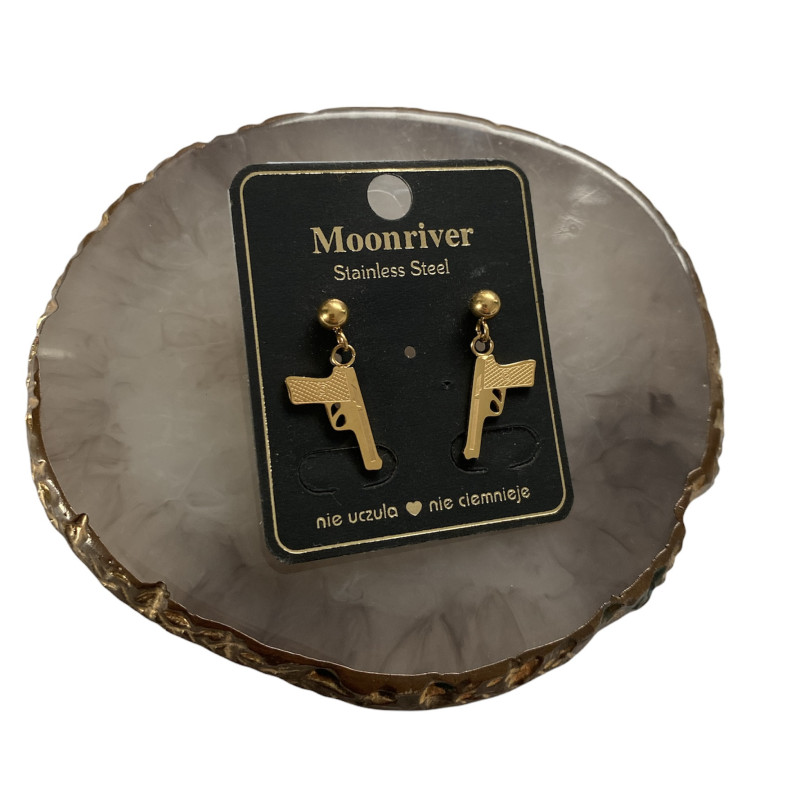 972 Złote kolczyki PISTOLET PISTOLETY MOON RIVER